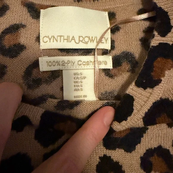 NWT CYNTHIA ROWLEY Cashmere Sweater Leopard Animal Print Size Small Black Tan - Picture 5 of 6